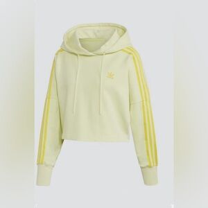 Adidas Ice Yellow Cropped Hoodie with Stripes